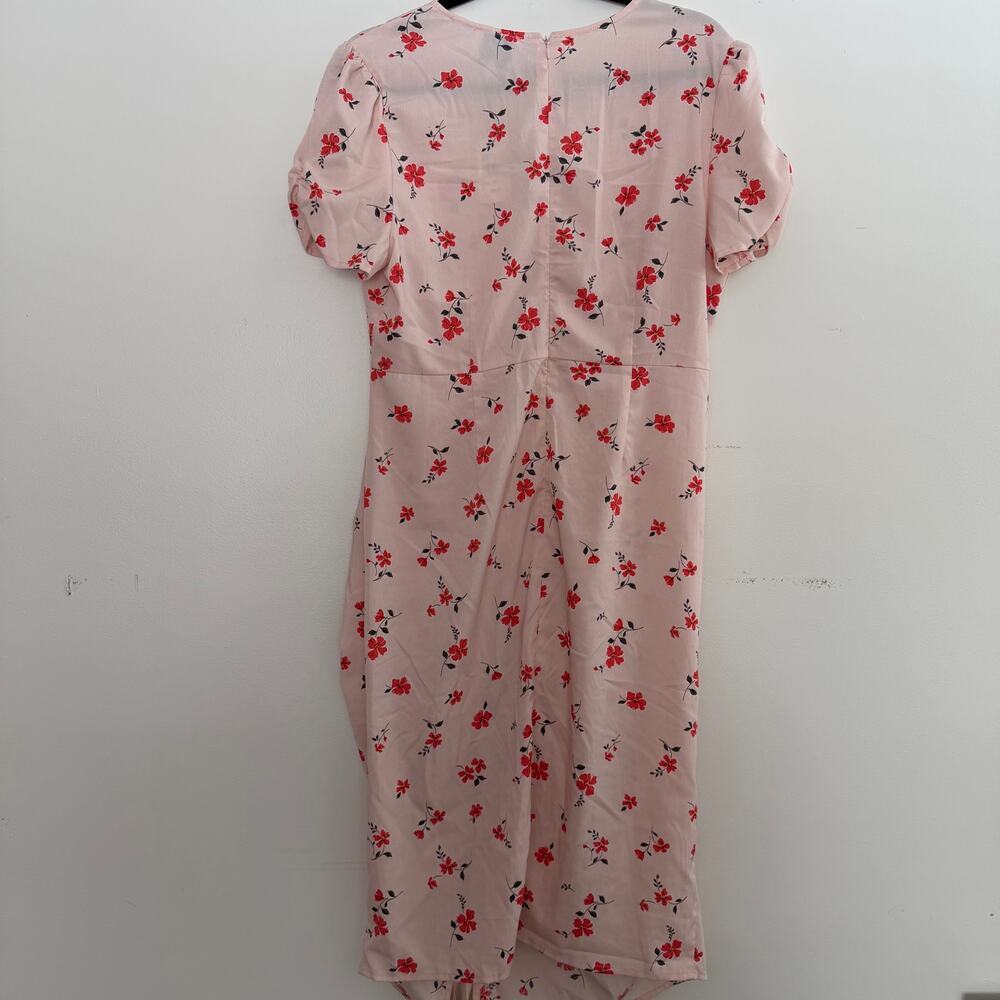 NWT JOA Floral Scrunch Hem Midi Dress Short Sleeve Zipper Back Size XL - Picture 9 of 11
